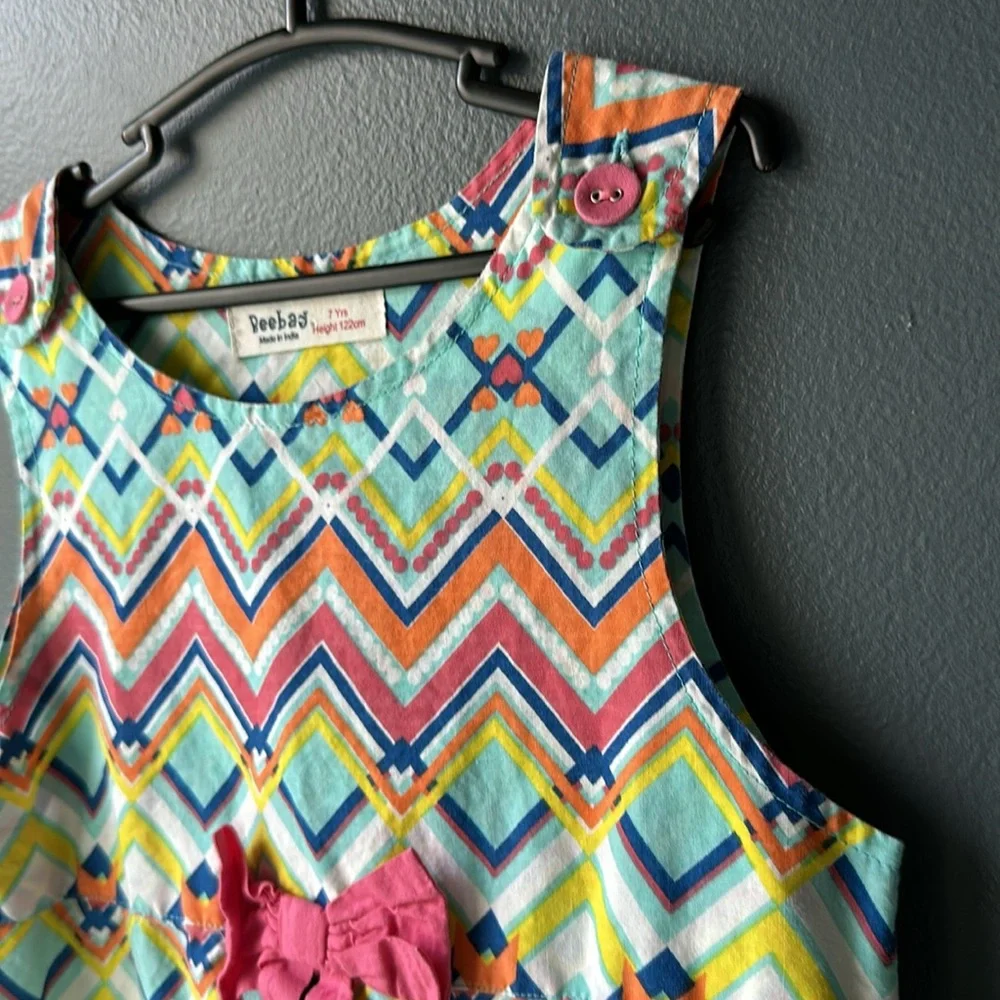 💞 BEEBAY Girls dress size 7 dress pink yellow white pattern spring summer dress